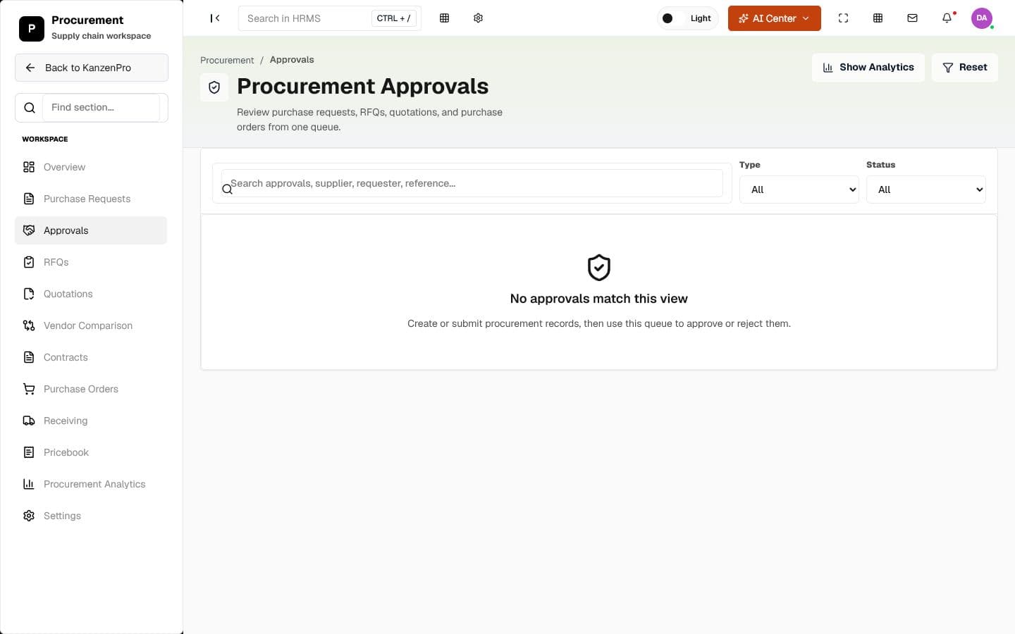 KanzenPro procurement approvals workspace