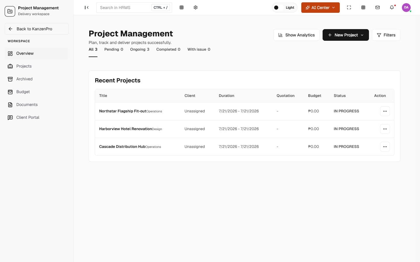 KanzenPro project management workspace